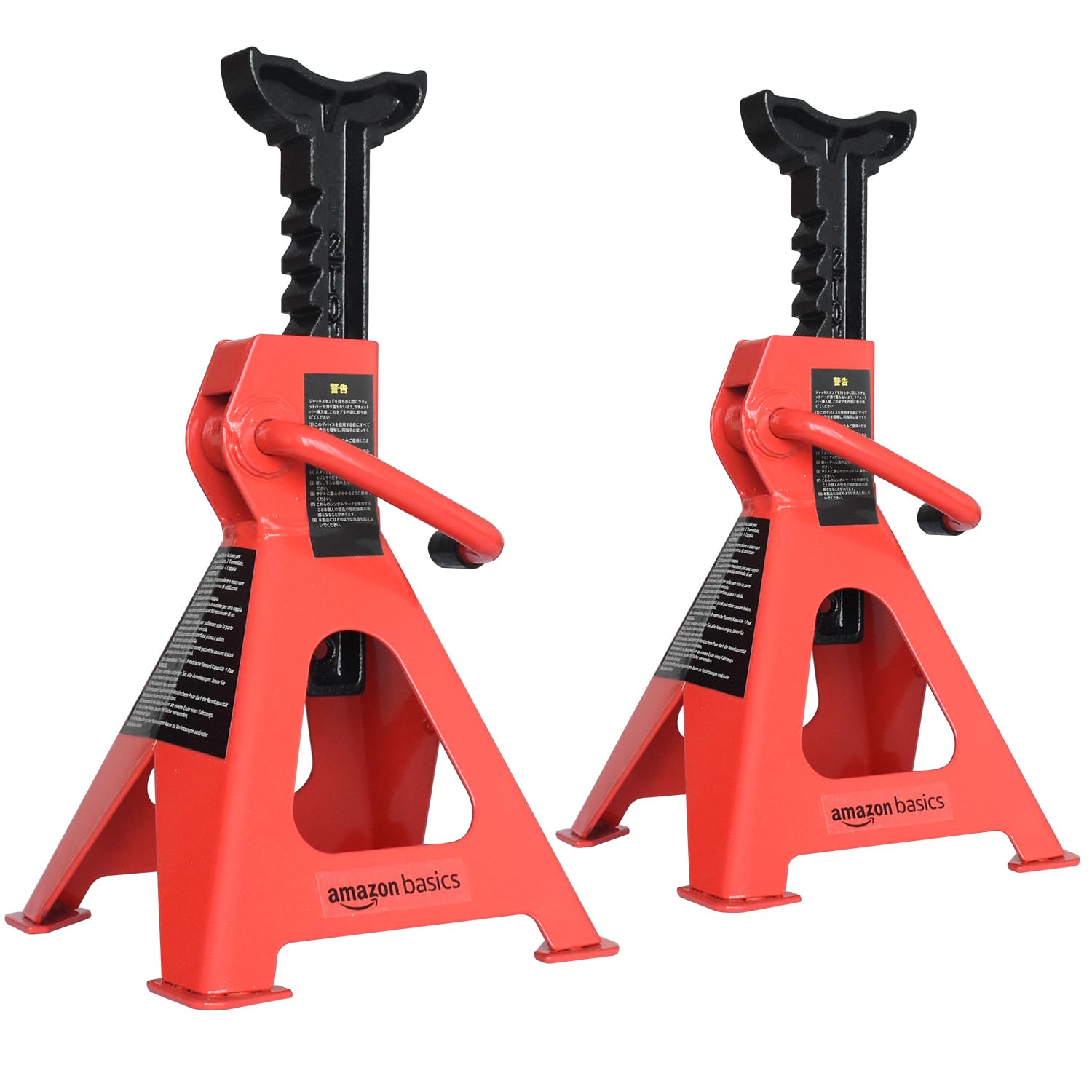 Amazon Basics Steel Jack Stands, 2 Ton (1.8 metric Ton) Capacity - 1 Pair, Red,Black