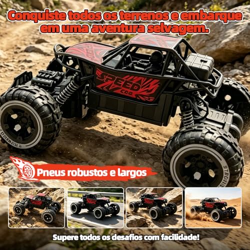 Carro de Controle Remoto Off-road, Recarregável, para Todos os Tipos de Terreno, com Faróis, Brinquedo Infantil para Atividades ao ar Livre (Vermelho e Preto)