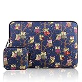 Kamor Bohemian Style Animal World Canvas Fabric 13.3-Inch Laptop Sleeve Case with Macbook Charger Case for Apple MacBook Air / Apple Macbook Pro, Owl Blue & Brown