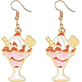 Ice Cream Earrings for Women Cute Funny Gold Plated Enamel Cherry Chocolate Dessert Food Ice Cream Dangle Drop Weird Earrings Ice Cream Lover Jewelry