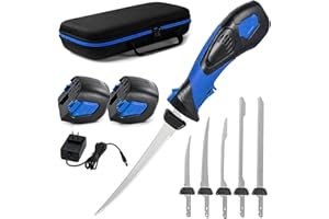 Pratuor Cordless Electric Fillet Knife - 5 Ti-Nitride Coated Non-Stick Blades, Ergonomic Non-Slip Grip Handle & Cooling Vent Stylish with Carry Bag,Perfect Electric Knife for Cutting Board Effortless Fishing (Blue)
