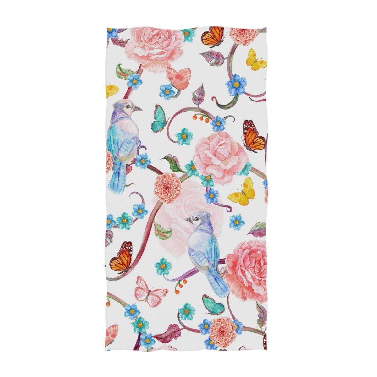 Naanle Chic Romantic Fancy Floral Birds Butterfly Painting Print Soft Bath Towel Guest Towels Multipurpose for Bathroom, Hotel, Gym and Spa (16" x 30",Floral)