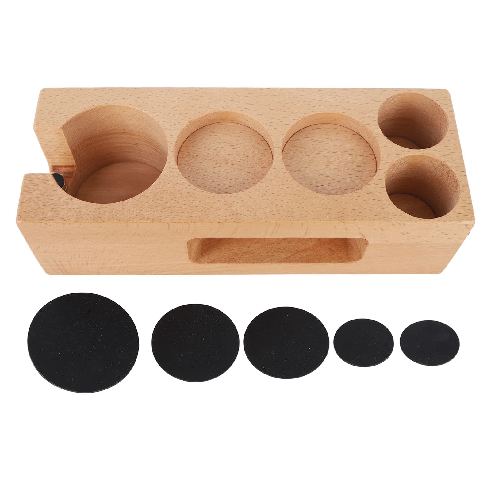 Wood Coffee Tamper Holder Coffee Filter Holder Coffee Tamping Station Espresso Portafilter Coffee Tamper Mat Stand Espresso Accessories for Home Cafe Restaurant Hotel (51mm 5 Hole)