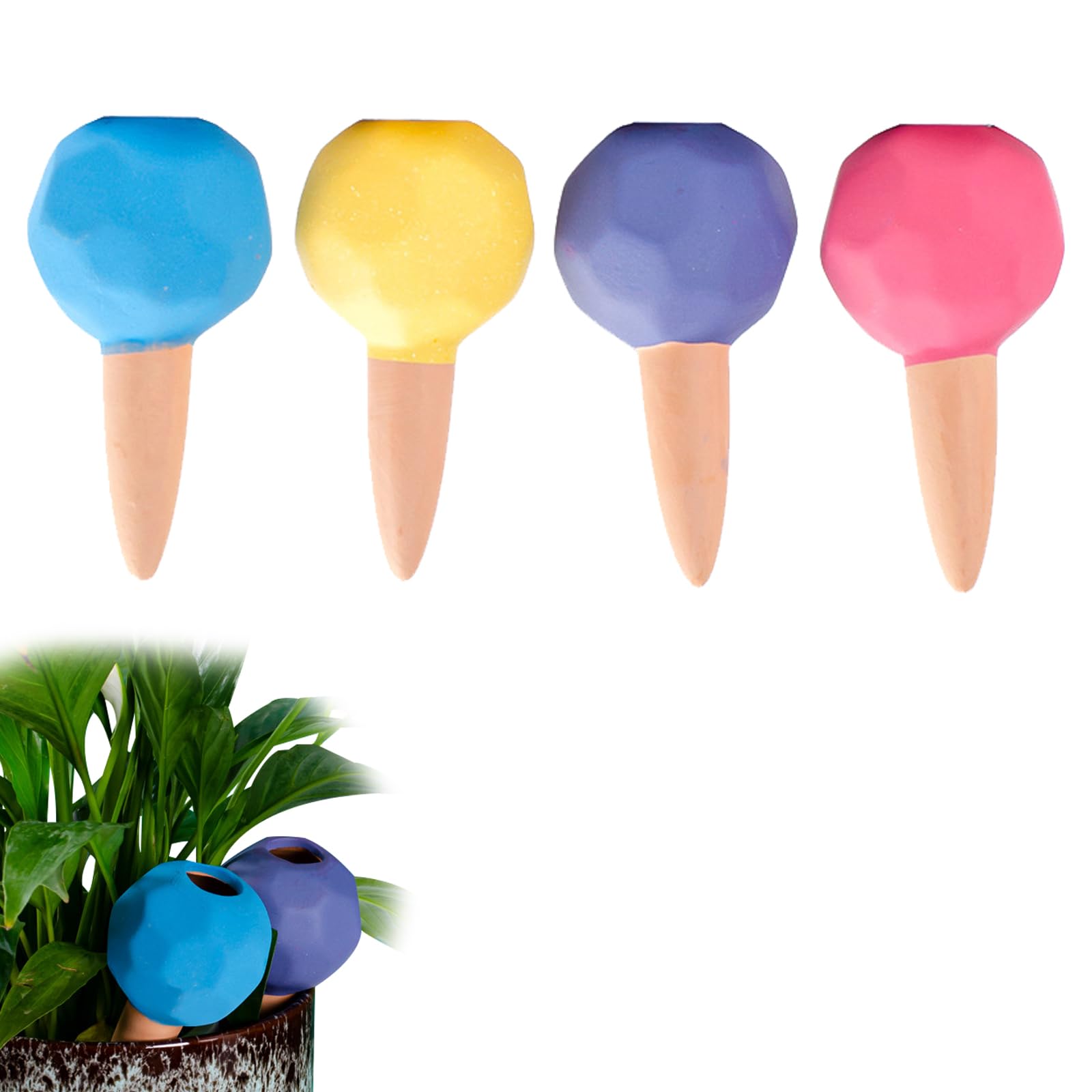 JVHLOV 4PCS Clay Watering Spikes, Plant Watering, Plant Water Dispenser, Terracotta Watering Spikes, for Indoor Plants and Balcony Boxes