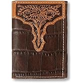 ARIAT Western Wallet Mens Trifold Slim Crocodile Embossed Brown A3552902