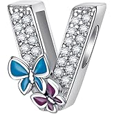 Complete A~Z Alphabet Charm Letter Beads, Solid 925 Sterling Silver with Cubic Stones Flower Butterfly fits European Bracelets Necklace Women Jewelry Gift Options