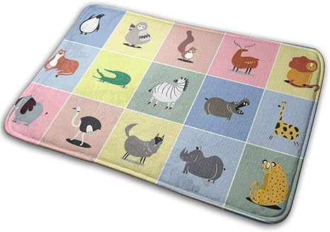 Amazon かわいい野生動物のイラスト集ドアマット耐久性耐熱滑り止めカーペットサイズ40x60cm ラグ カーペット オンライン通販