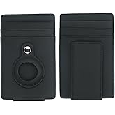 LoveMeGo Full Grain Leather Wallet for Men, Magnet Money Clip with AirTag Holder, Front Pocket RFID Blocking Card Holder (Black)