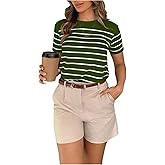 WDIRARA Women's Striped T Shirts Crew Neck Short Sleeve Tee Casual Tops