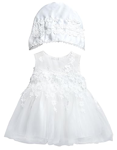 HAPPY CHERRY Baby Mädchen Taufkleidung mit Hut Hochzeitkleid Festzug Prinzessin Kleid Partykleid Blumenmädchenkleid Geburtsta