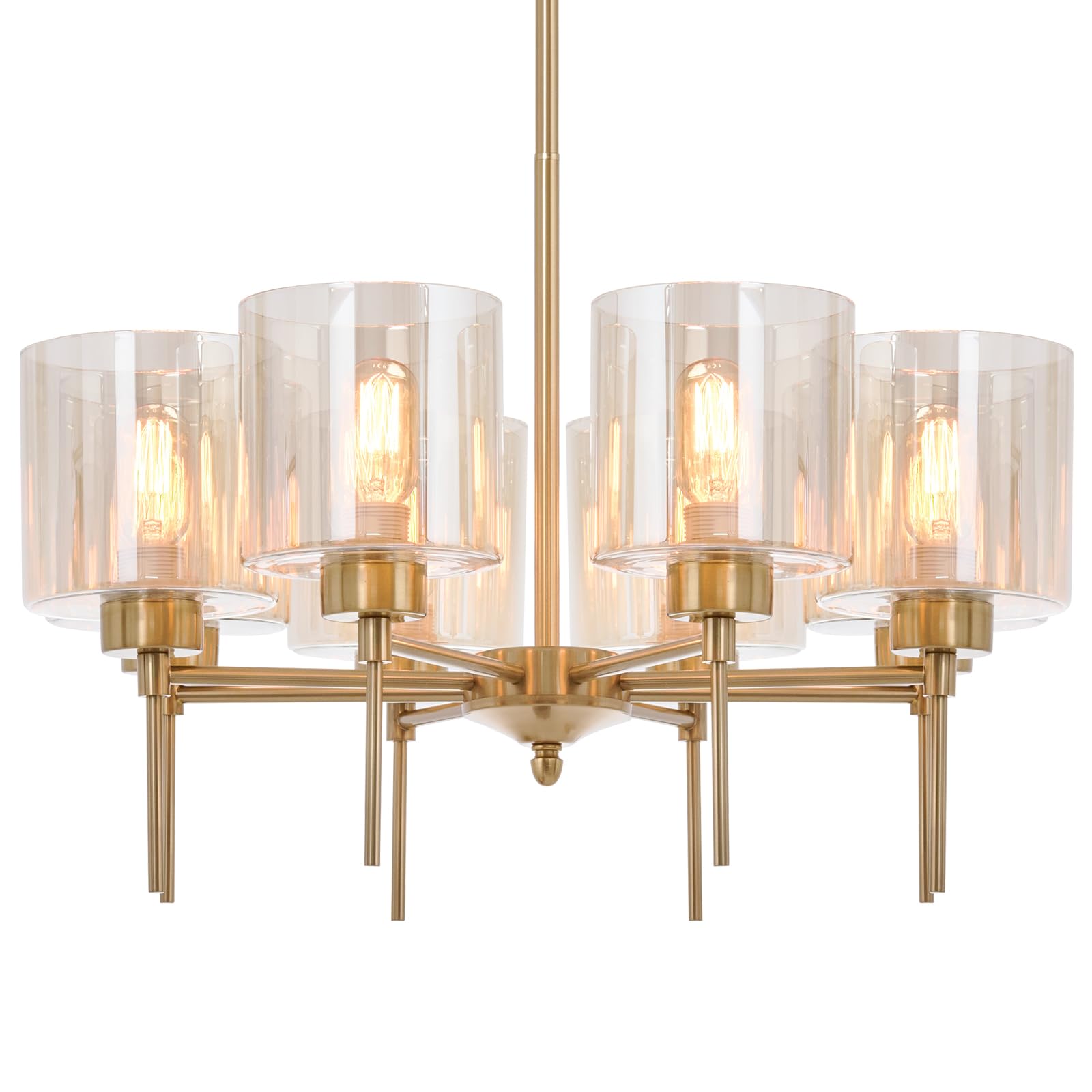 Photo 1 of ***FACTORY SEALED***Afirstcght Brass Modern Chandeliers, Metal 8-Lights Chandelier Light Fixture with Amber Glass Shade, Hanging Pendant Lighting for Living Room, Dining Room, E26