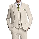 High-End Suits Retro Linen Suit for Men Casual Wedding Suit for Men Slim Fit 3 Pieces Jacket Blazer Vest Pant Groom Tuxedo