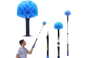 EVERSPROUT 8-10 Feet Standing Reach | 1.5-to-3 Foot Cobweb Duster and Extension-Pole Combo & Lightweight 3-Stage Aluminum Pole | Hand-Packaged Indoor/Outdoor Use Brush Attachment