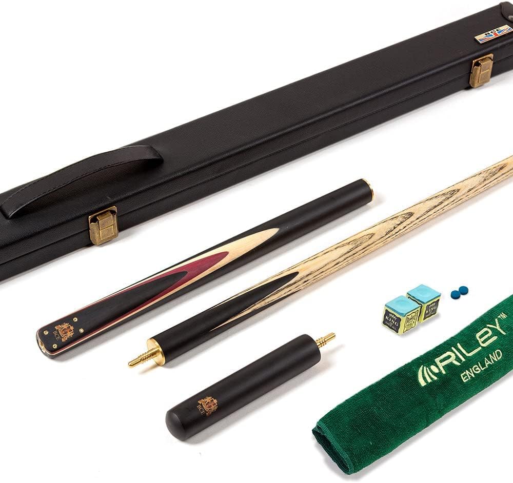 BCE Heritage Sapele Mahogany ¾ Cut Snooker Cue- 145cm- 9.5mm tip with 15cm Extension & Hard Case + Accessory Pack Including ROS Elk tips, Triangle chalk and Riley Cue Towel.