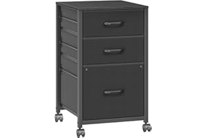 Raybee 3 Drawer File Cabinet Printer Stand Filing Cabinet Rolling File Cabinets for Home Office Fabric Vertical Office Storage Cabinet Fits A4, Legal, Letter Size, 16.7" D*16" W*26.8" H, Black