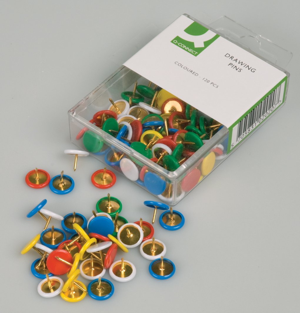 Q-Connect KF02020 Push Pins, Plastic, Assorted Colours, Pack of 120)