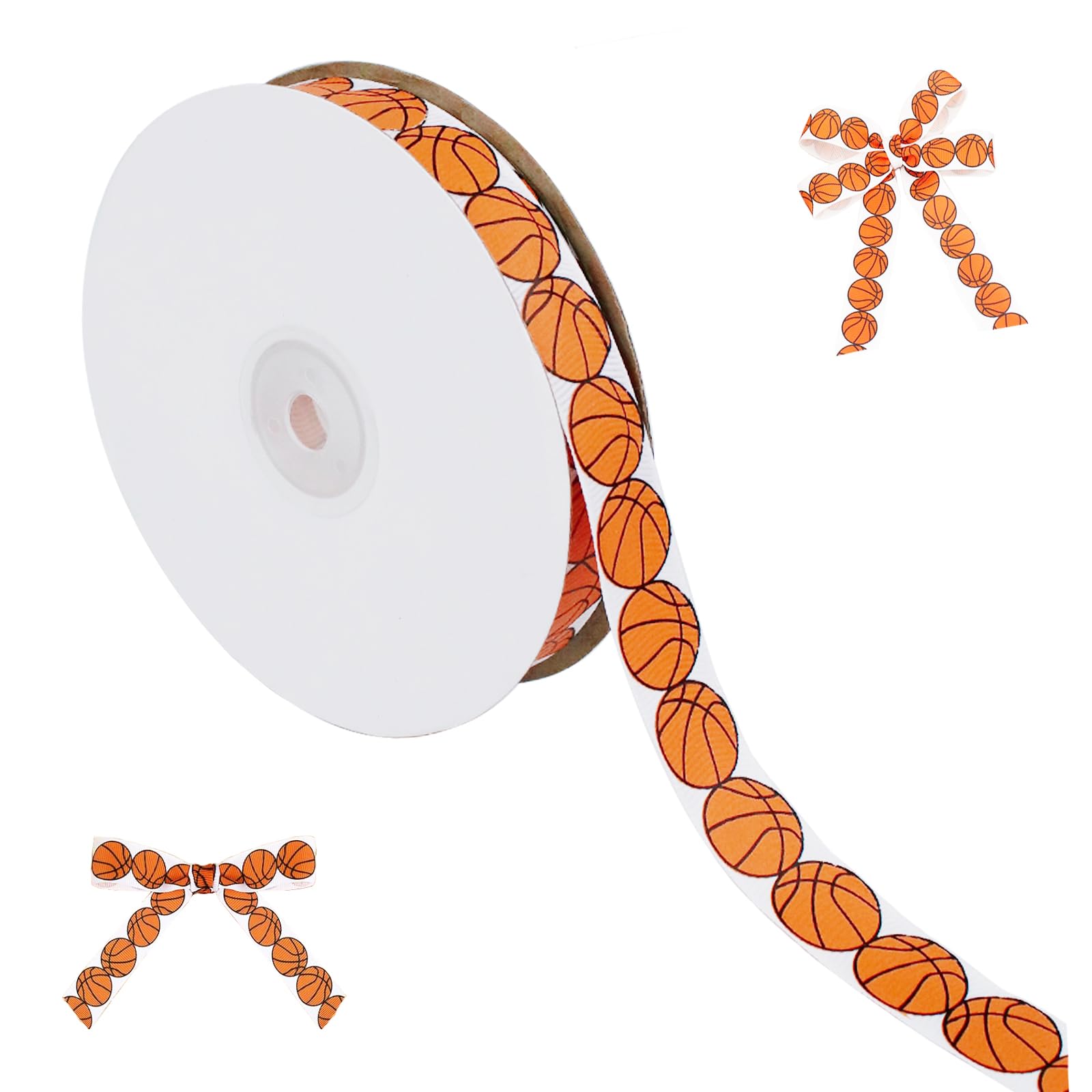 Photo 1 of 1 Roll Basketball Ribbon 0.7 Inches Wide 50 Yards Ribbon for Cheer Bows Sport Team Party Decorations