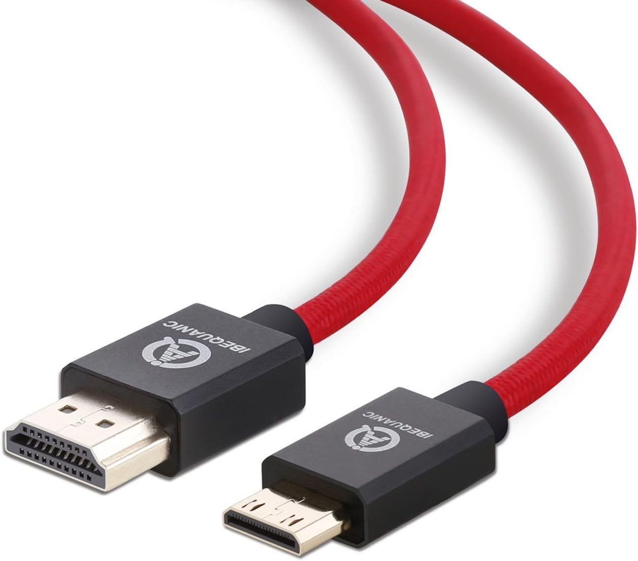 IBEQUANIC High-Speed Mini-HDMI to HDMI Cable - 3 m , Video Ultra HD 4K 2160p, HD 1080p - Ethernet, Audio Return- Mini HDMI Cable 10 Ft - Red-Black