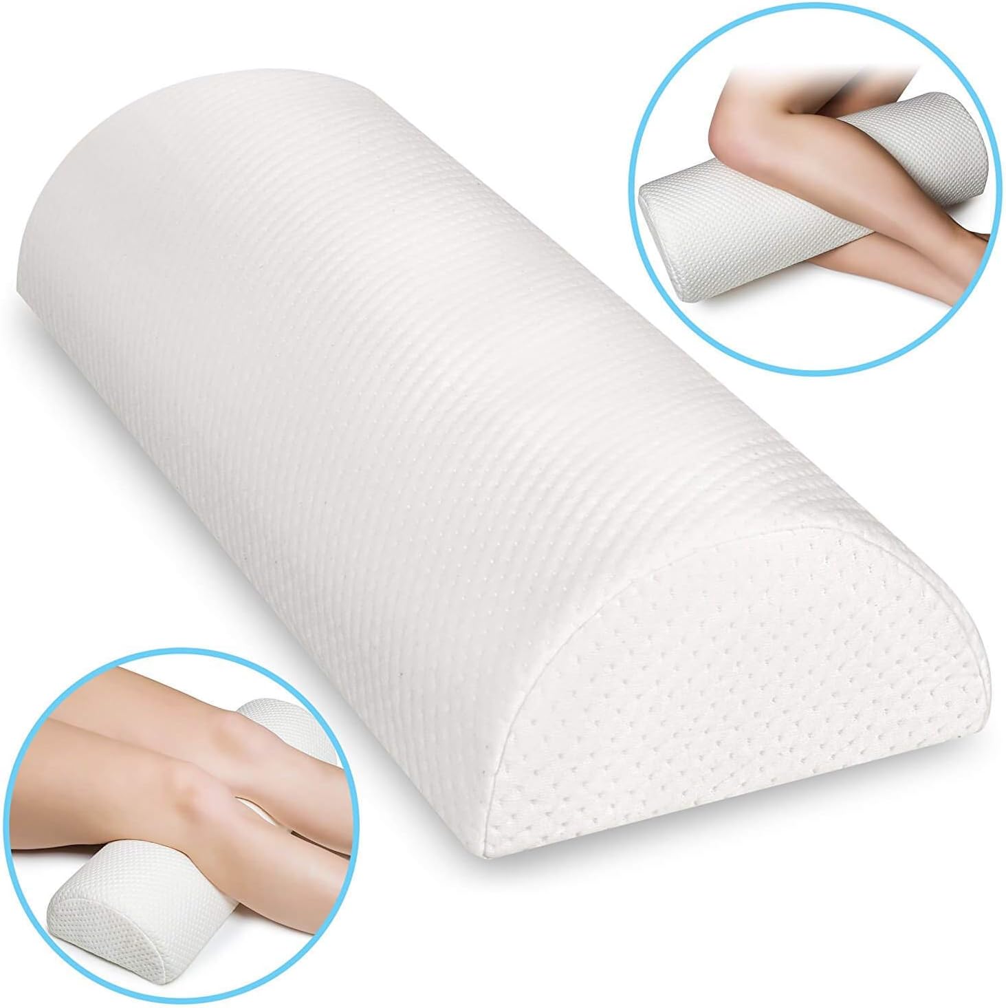 Back Pain Relief Memory Foam Pillow - Half Moon Bolster Knee Pillow for Side, Back, Stomach Sleepers - Semi Roll Round Lumbar Leg Wedge - Reduce Neck Spine Back Hip Ankle Stress - Organic Cotton Cover: Kitchen & Dining