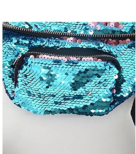 YuKing Unisex Mermaid Sequins Fanny Waist Pack Double Color Beach Waist Bag Casual Sport Outdoor Travel Crossbody Bags (Blue/Pink)