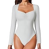 Avidlove Women's Sexy Sweetheart Neckline Bodysuit Tops Long Sleeve Double Lined Thong Body Suits Ruched Outfits