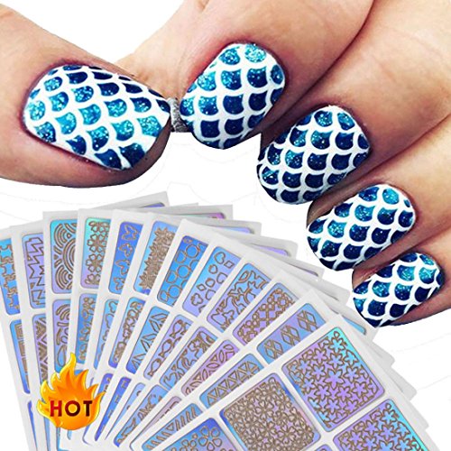 Nail Stickersï¼ŒLtrottedJ 12 Sheets New Nail Hollow Irregular Grid Stencil Reusable Manicure Stickers