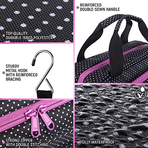 Large Travel Cosmetic Bag For Women - Hanging Travel Toiletry And Makeup Bag With Many Pockets in Polka Dot 8 Large Travel Cosmetic Bag For Women - Hanging Travel Toiletry And Makeup Bag With Many Pockets in Polka Dot