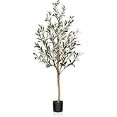 SOGUYI Artificial Olive Tree, 4FT Tall Faux Silk Plant with Natural Wood Trunk and Lifelike Fruits for Home Office Decor - Indoor Fake Potted Tree, 1 Pack