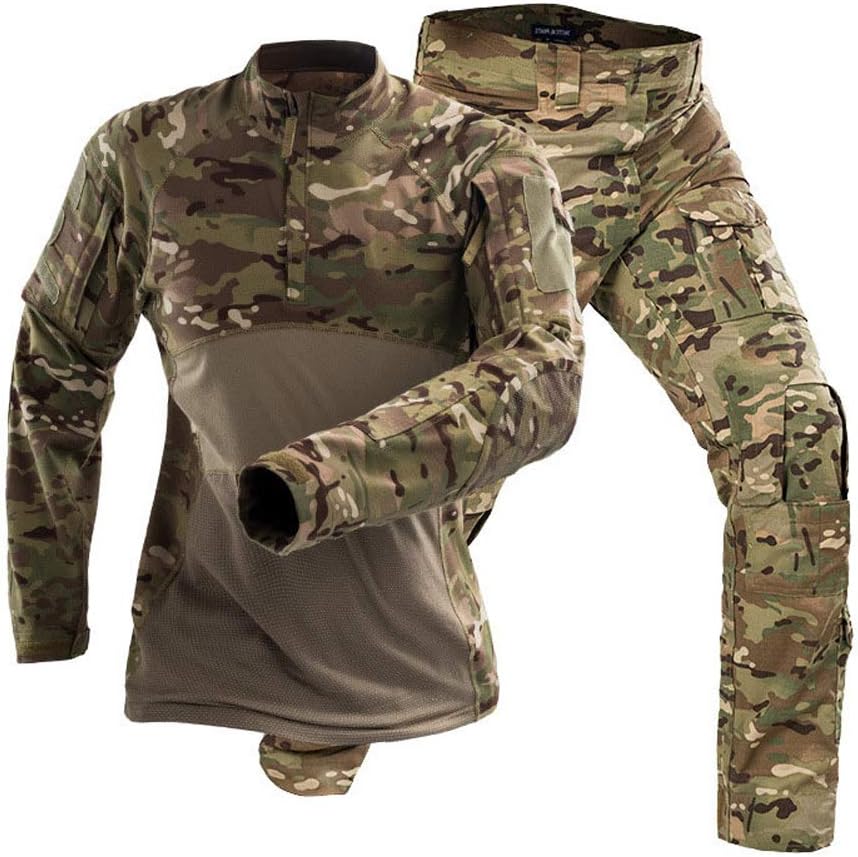 Men's Tactical Suit Combat Shirt and Pants Set Long Sleeve Ripstop Multicam Airsoft Clothing Woodland BDU Hunting Military Uniform