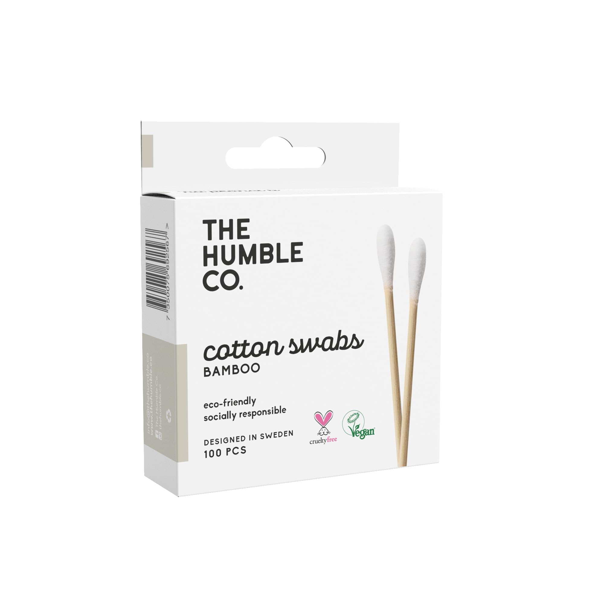 THE HUMBLE CO. - Organic Cotton Swabs - 100% Biodegradable - Bamboo Handle - Ear Cleaning, Makeup Cleaning, Wound Cleaning - Designed in Sweden - Vegan & Cruelty-Free - Eco-Friendly - 100p
