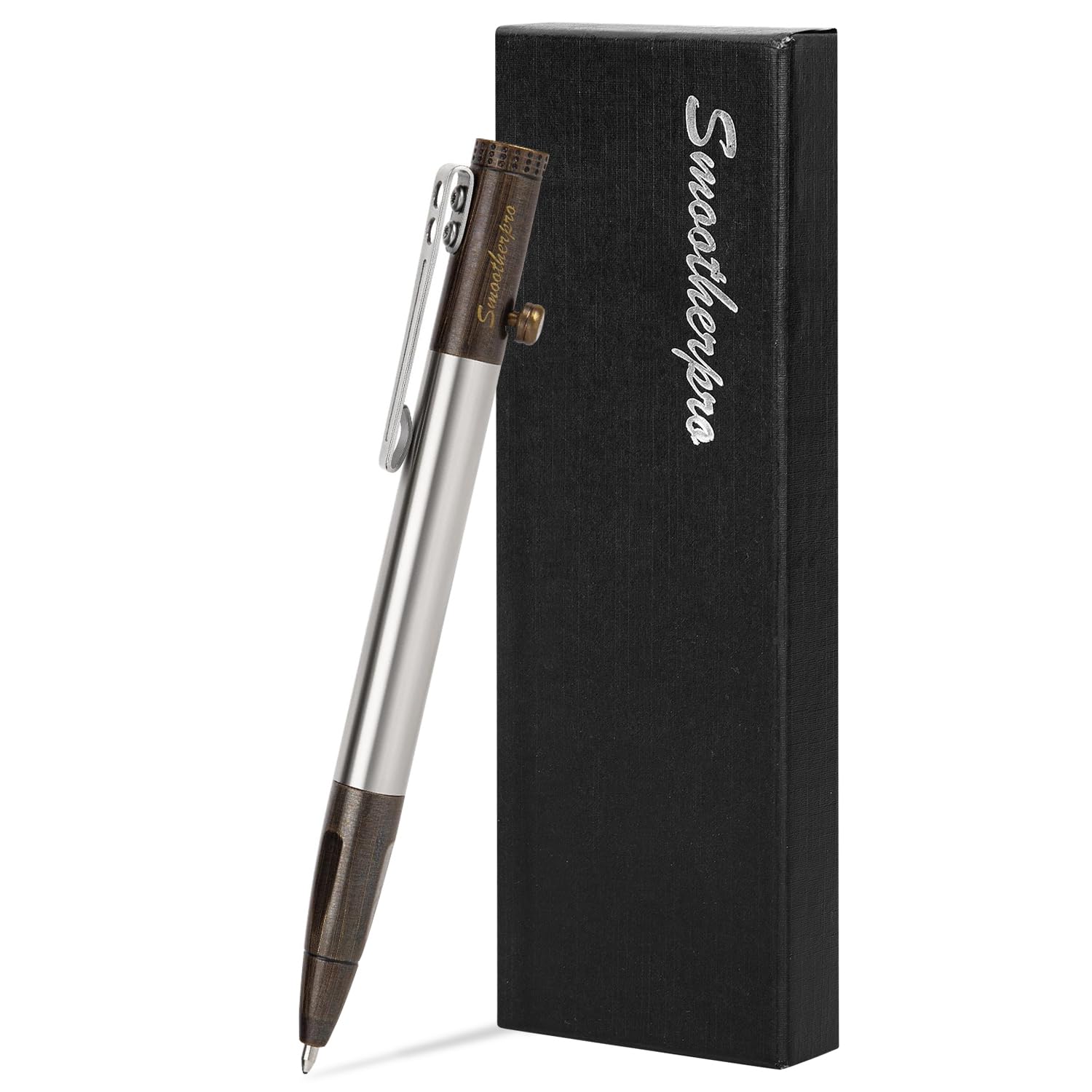 SMOOTHERPRO Ballpoint Pen | Solid Brass Bolt Action Pen | Compatible with Parker Refill | Stainless Steel Pen Clip Heavy Duty | for Tremor Parkinson Arthritic Business (SP01BK) | Color Retro Black