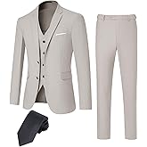 DEETRUST Men's 3 Piece Slim Fit Suit Set, 2 Button Blazer Jacket Vest Pants with Tie, Mens Suit for Party, Wedding & Business