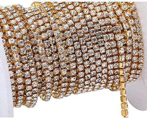 Aketek 10 Yard Crystal Rhinestone Close Chain Clear Trim Sewing Craft 4mm Gold color