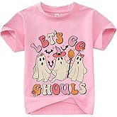 KEKEMI Toddler Baby Girls Halloween Shirt Let's Go Ghouls T-Shirt Ghost Spooky Season Outfit Cute Fall Short Sleeve Tees Tops