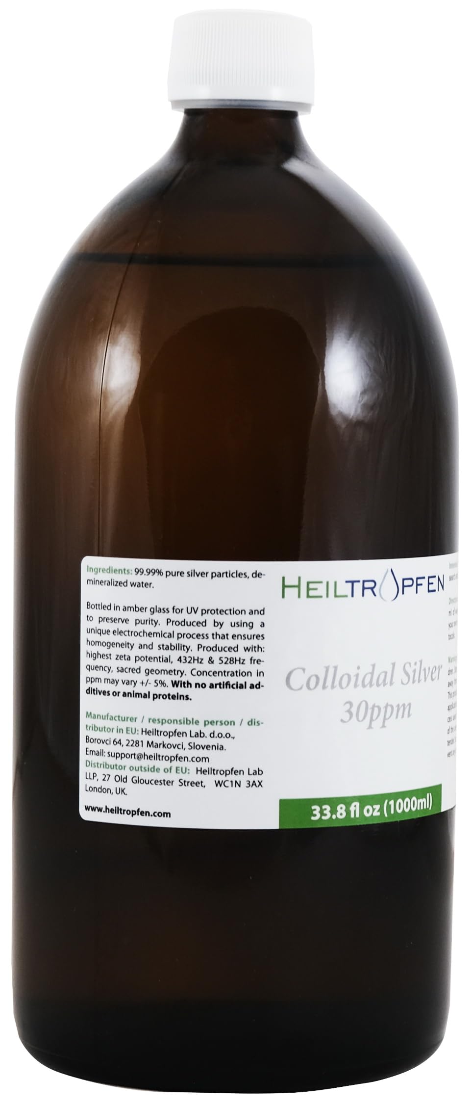 Colloidal Silver | 30 ppm | 33.8 Fl Oz - 1000 ml | Third-Party Tested | Heiltropfen®