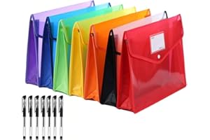Abgream 7 Pack File Folder - Expandable Poly Envelopes B4 Plastic Document Folder Button Closure Waterproof File Pouch with 7pcs Black Gel Ink Pens for School Office Supplies (Assorted Colors)