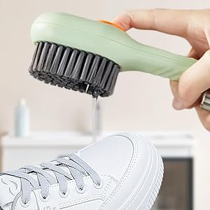 Multifunctional Shoe Brush with Liquid Holder – Press-Type Long Handle Cleaning Brush, Soft Bristles for Household Shoe Washi
