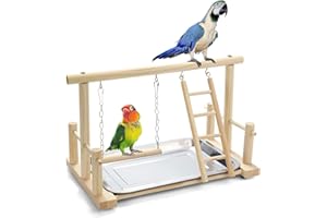 FrgKbTm Natural Wood Bird Playground Parrot Perch Playstand Play Gym Stand Playpen Perches Ladder Swing Platform with Toys Exercise Playgym for Luonfels,Budgie,Cockatiels,Conures,Parakeets,Lovebird