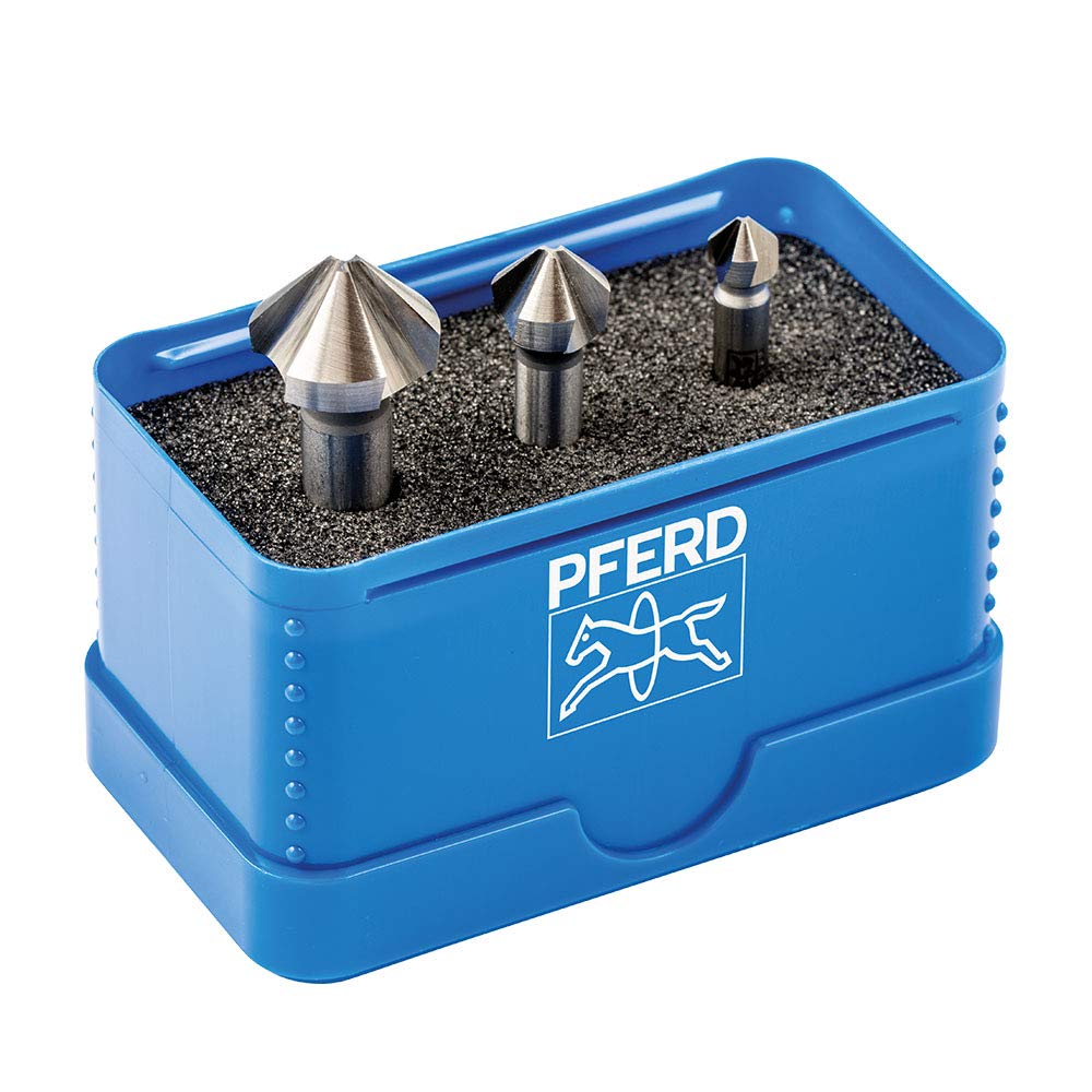 PFERD HSS-E Co5 Cone/Deburring Countersink Set, 3 Pieces, 90°, Diameter 6.3-16.5 mm, DIN 335 C, 25202155 - for Countersinking 90° Screws — image 1