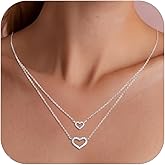Elaximn Dainty Silver Heart Necklace for Women, Layered Tiny Heart CZ Pendant Choker Necklace Jewelry for Valentine’s Day, Birthday, Anniversary & Everyday