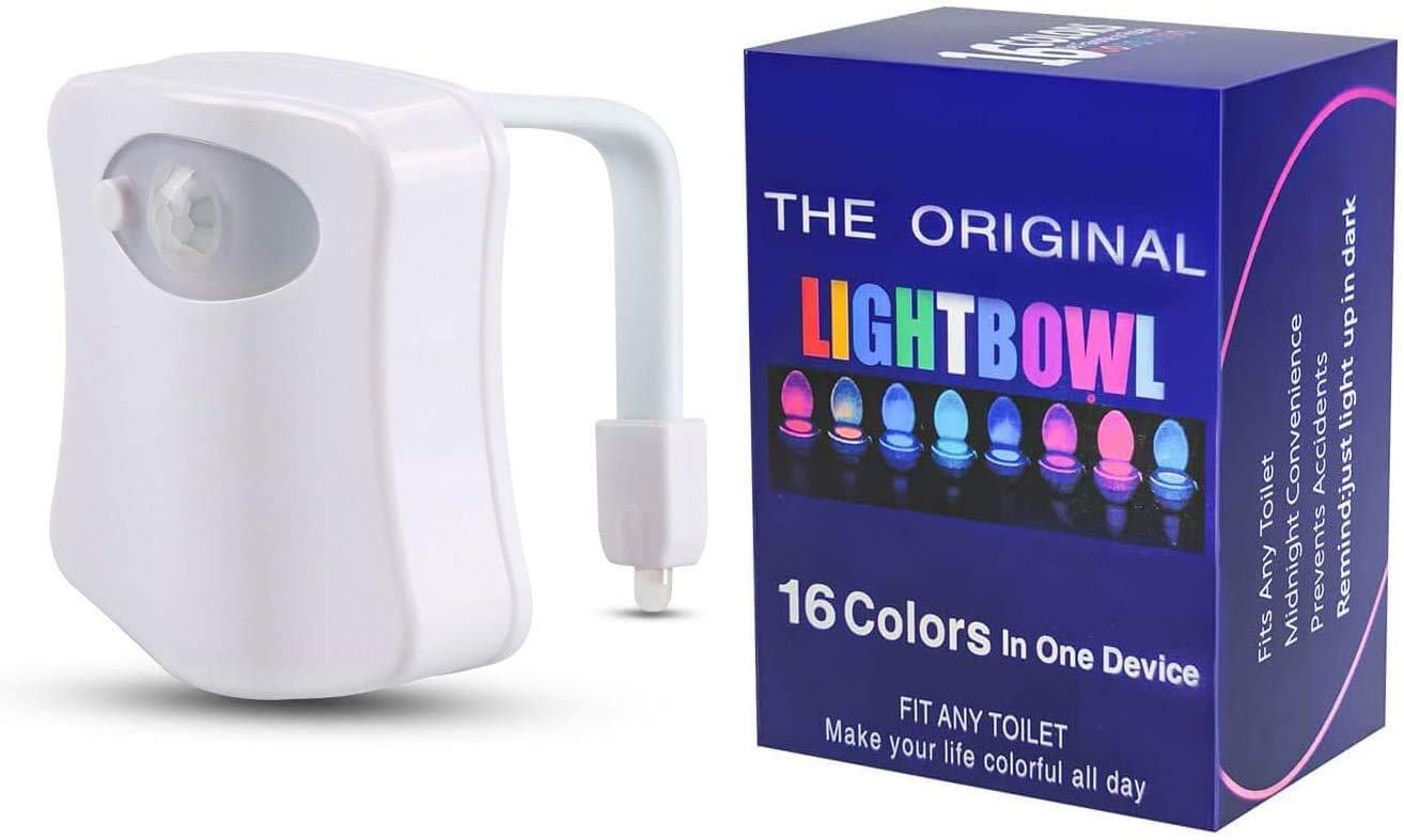 Night Light Funny LED Human Motion Sensor Activated Detection 16 Colors Toilet Bowl Nightlight, Waterproof Toliet Lamp for Bathroom Washroom - Fits Any Toilet (2pcs)
