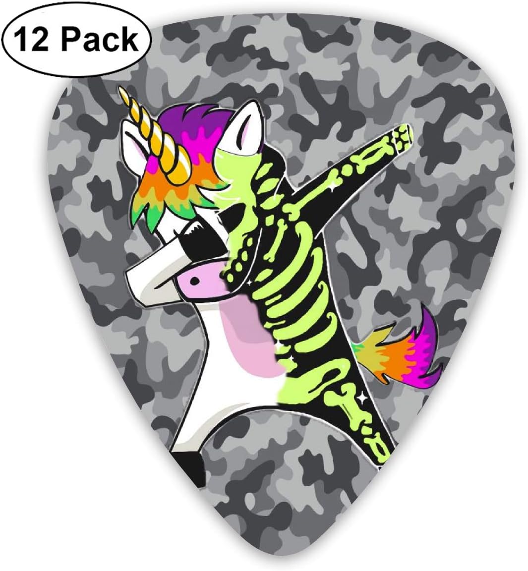 Camouflage Halloween Skull Skeleton Dabbing Unicorn Bendy Ultra Thin 0.46 Med 0.73 Thick 0.96mm 4 Pieces Each Base Prime Plastic Jazz Mandolin Bass Ukelele Guitar Pick Plectrum Display