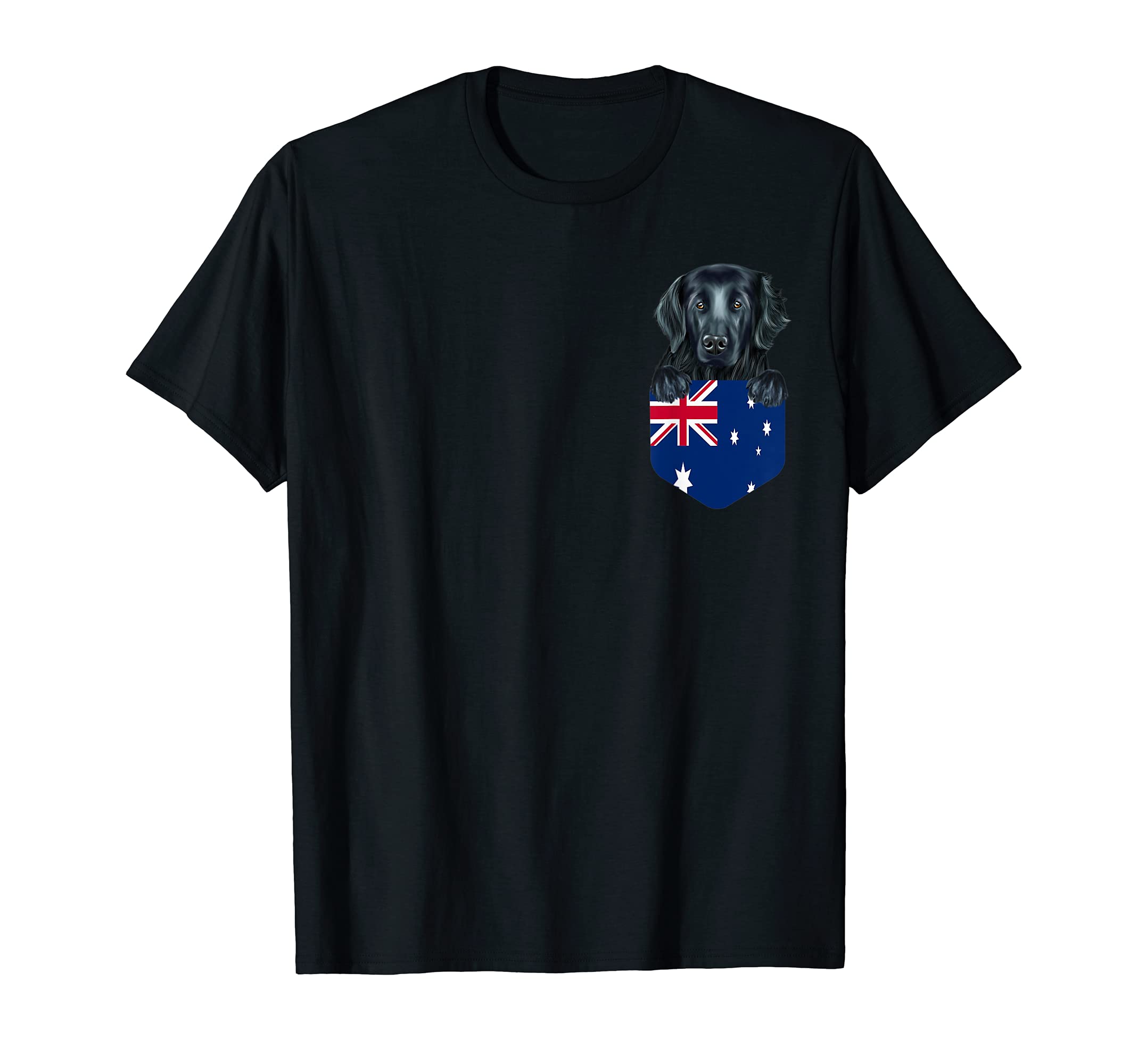 Australia Flag Flat-Coated Retriever Dog In Pocket T-Shirt