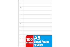 GETVOW A5 Lined Paper Refill, 3 Hole Planner Refills, 100Sheets/200Pages, 100gsm White Loose-leaf Binder Paper, 5.8'' x 8.2''