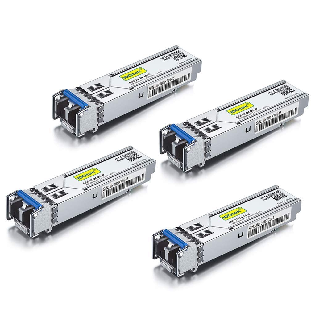 [4 Pack] 1G SFP LX LC Singlemode Module 10km, 1000Base-LX Mini-Gbic Transceiver Compatible for Cisco GLC-LH-SMD, Meraki, Ubiquiti UniFi UF-SM-1G, Mikrotik, Netgear, D-Link, TP-Link, Zyxel and more