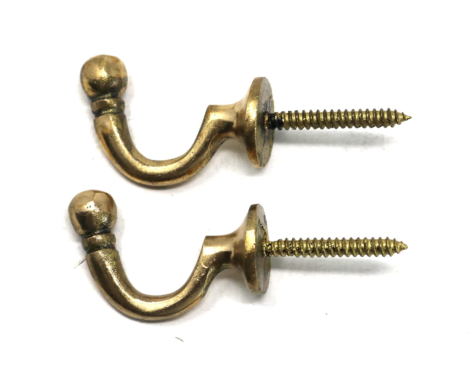fiXte Ball End Curtain Tie Backs Screw in Hooks Available in Black, Brass, Chrome and Satin Chrome Finishes 40mm - Pack of 2 (Brass)