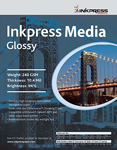 InkpressMEDIA Gloss 240 GSM, 10.4 Mil, 94 Percent Bright Paper (#PCUG81050)
