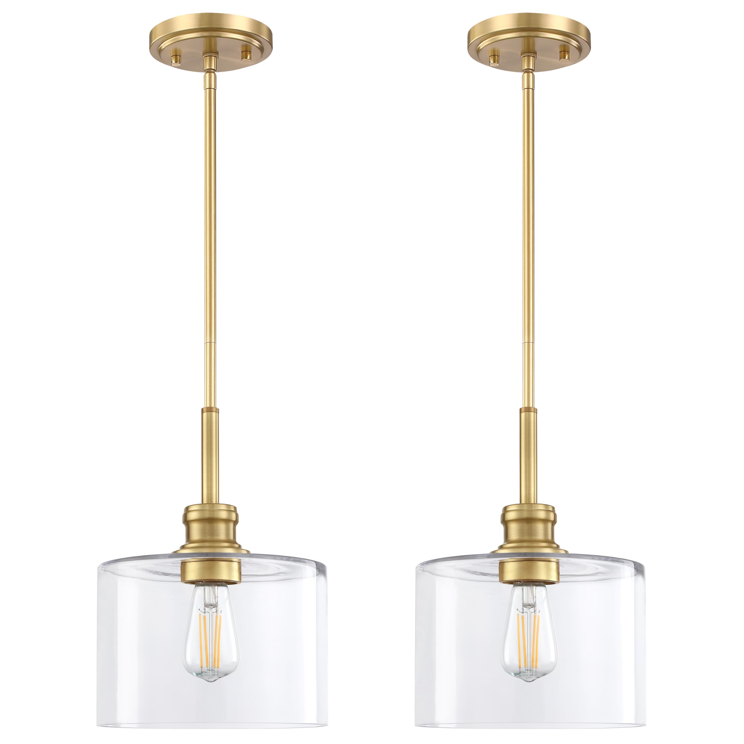 Photo 1 of 2 Pack 1 Light Hanging Indoor Kitchen Island Pendant Ceiling Light Fixture,7.5" Clear Seeded Glass Shade Brushed Bronze Finish Modern Farmhouse Dinning Over Sink