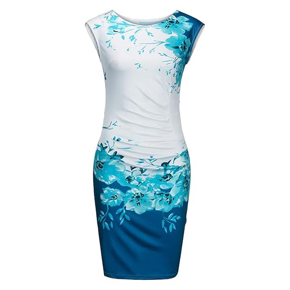 TWIFER Damen Bodycon Ärmellos Blumendruck Formale Partykleider Abend Bleistift Minikleid