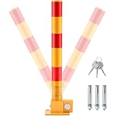 Zonon 1 Pcs Spring Parking Post Barrier, Folding Heavy Metal, Lock, Red | Obstacle Pile with Warning Stripes, Interceptor Bollard, Reinforced Base, Traffic-sensitive Area Garage